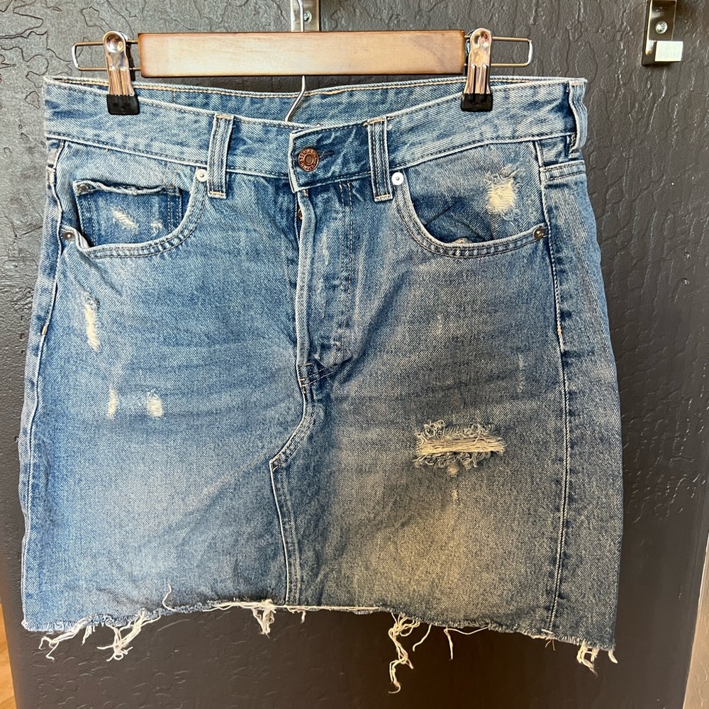 H&M Denim Skirt Distressed High Waisted
